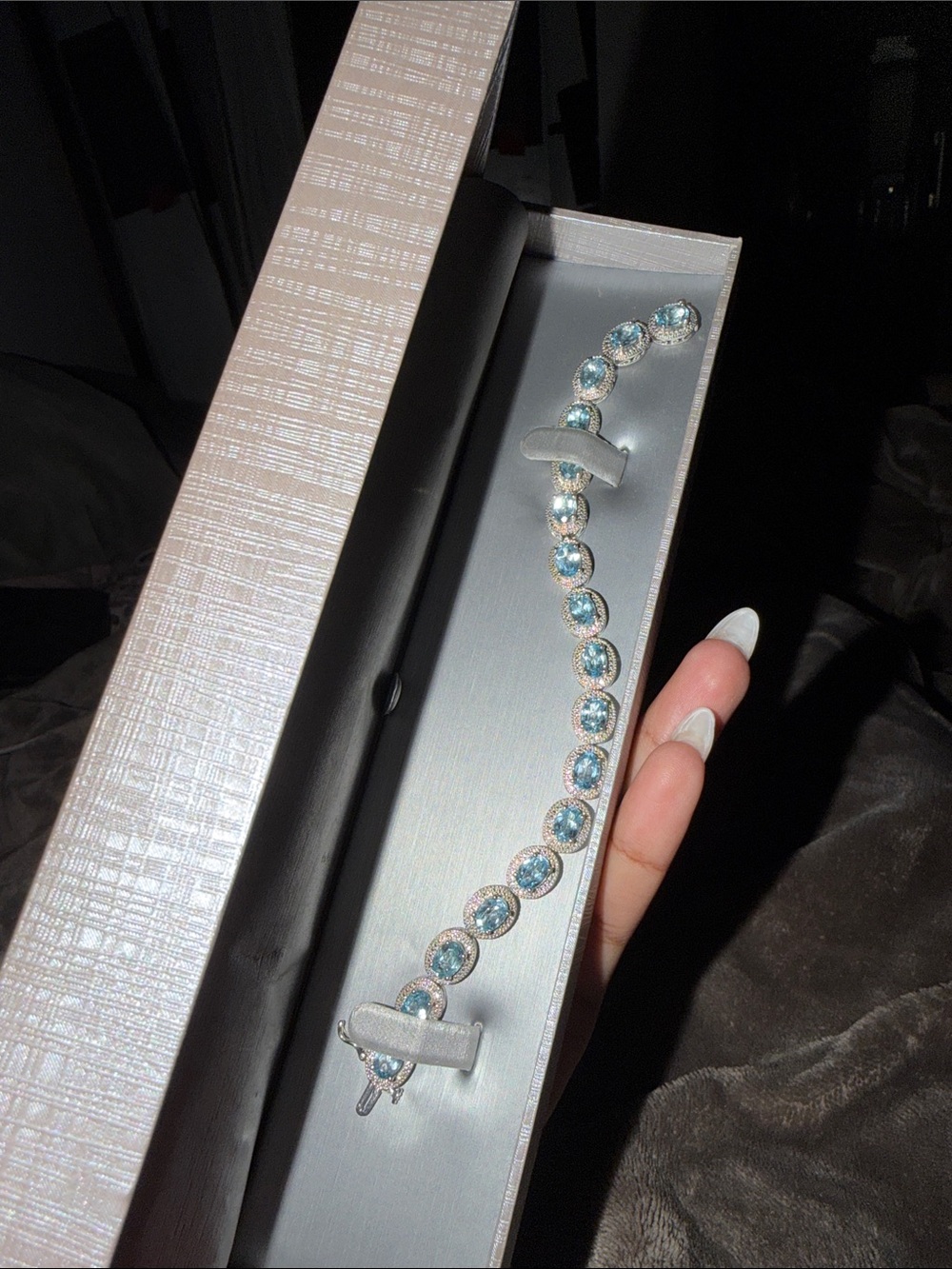 Zales Silver Blue Stone Tennis Bracelet